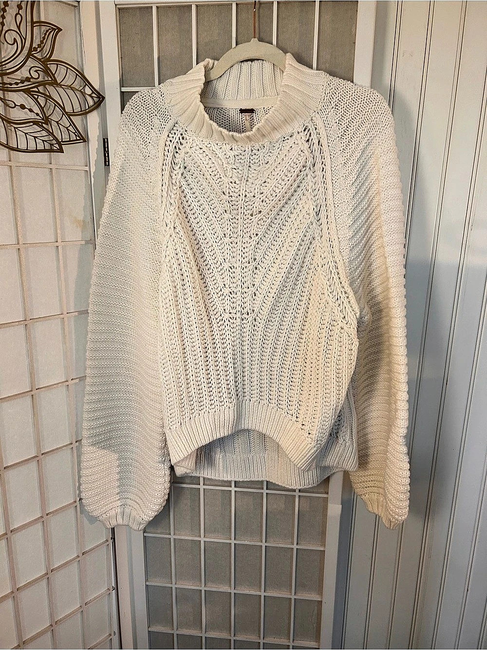 Free People Heavyweight Cable Knit High-Low Sweater, Size Large